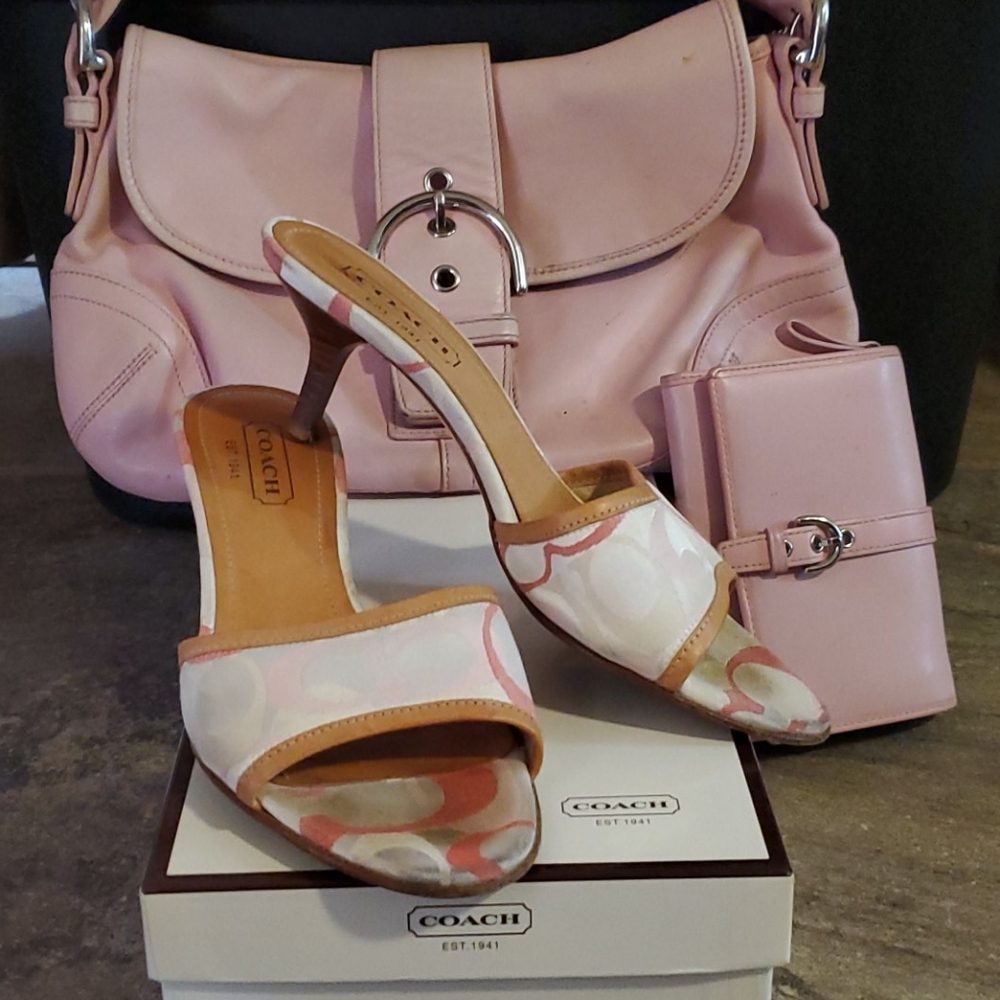 Beautiful pink coach set (shoulder bag, sandals)